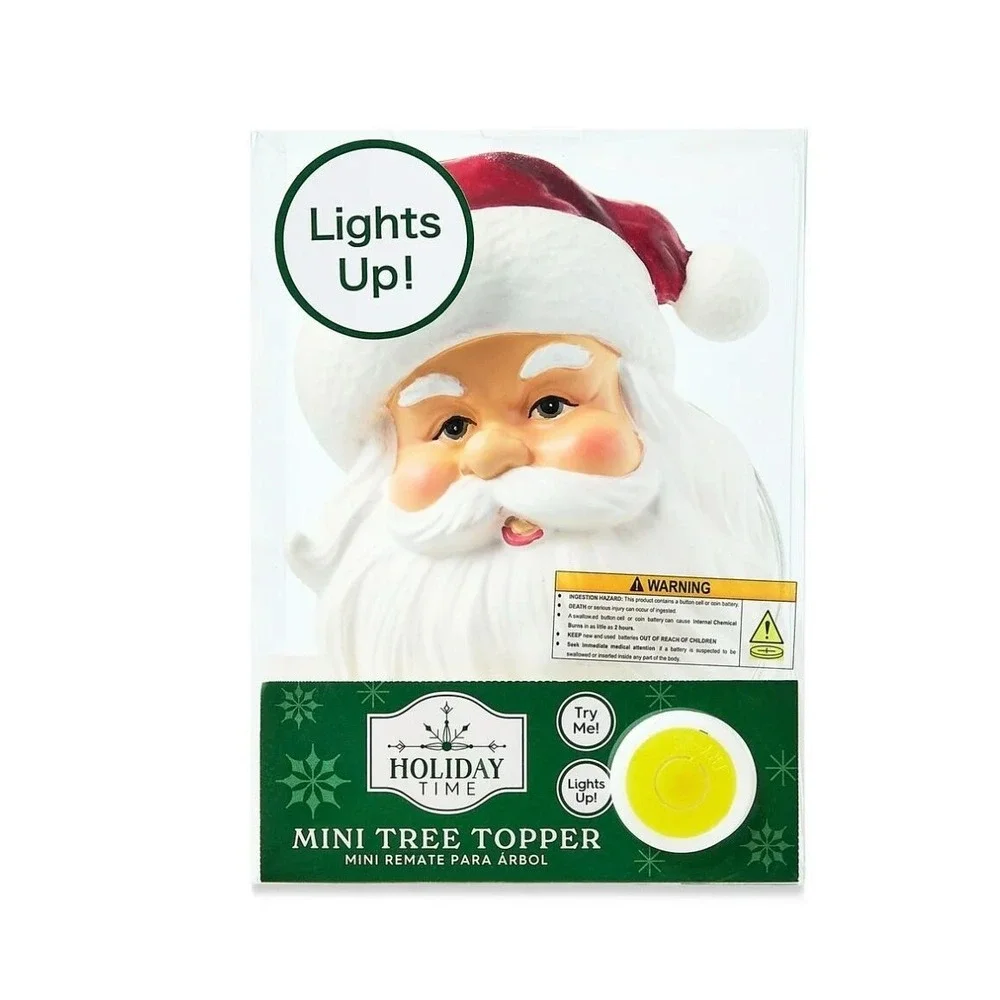 Holiday Time Santa Mini Tree Topper Lights Up 6